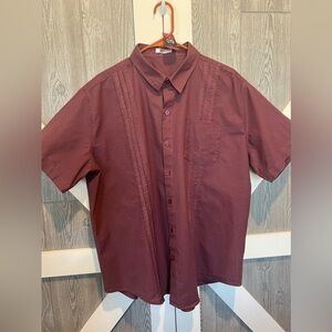 019. Men's COOFANDY Short Sleeve Linen Cuban Beach Burgundy Button Down Shirt XL